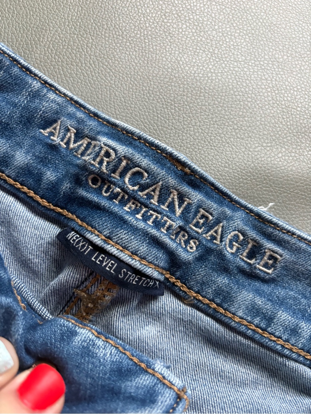 American Eagle next level stretch midi Distressed Blue Denim Women's Shorts, 8 - Picture 5 of 8